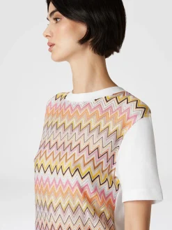 T-shirt in jersey di cotone con inserti chevron