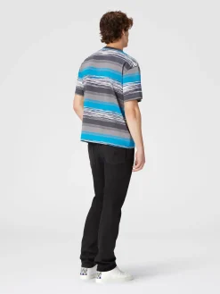 T-shirt in jersey di cotone a righe con logo