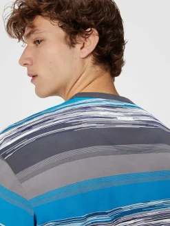 T-shirt in jersey di cotone a righe con logo