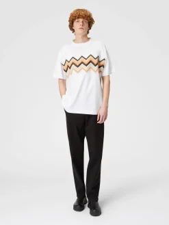 T-shirt in jersey di cotone con ricamo zig zag