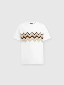 T-shirt in jersey di cotone con ricamo zig zag