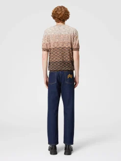 T-shirt in maglia fiammata di cotone