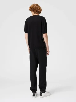 T-shirt in maglia di cotone zig zag con inserti tinta unita
