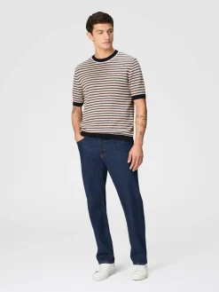 T-shirt in maglia di cotone zig zag con profili a contrasto