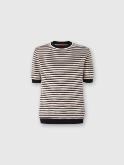 T-shirt in maglia di cotone zig zag con profili a contrasto