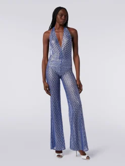 Tuta pantalone effetto pizzo con scollatura a V