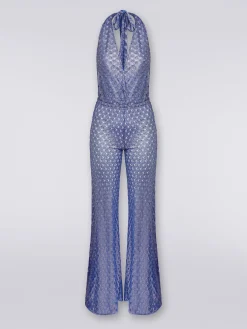 Tuta pantalone effetto pizzo con scollatura a V